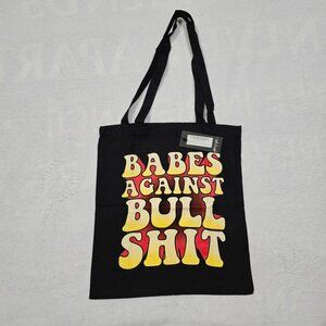 Nasty Gal ✦ Babes Against Bullsh*t Tote ✦ Black Cotton Statement Bag Foldable